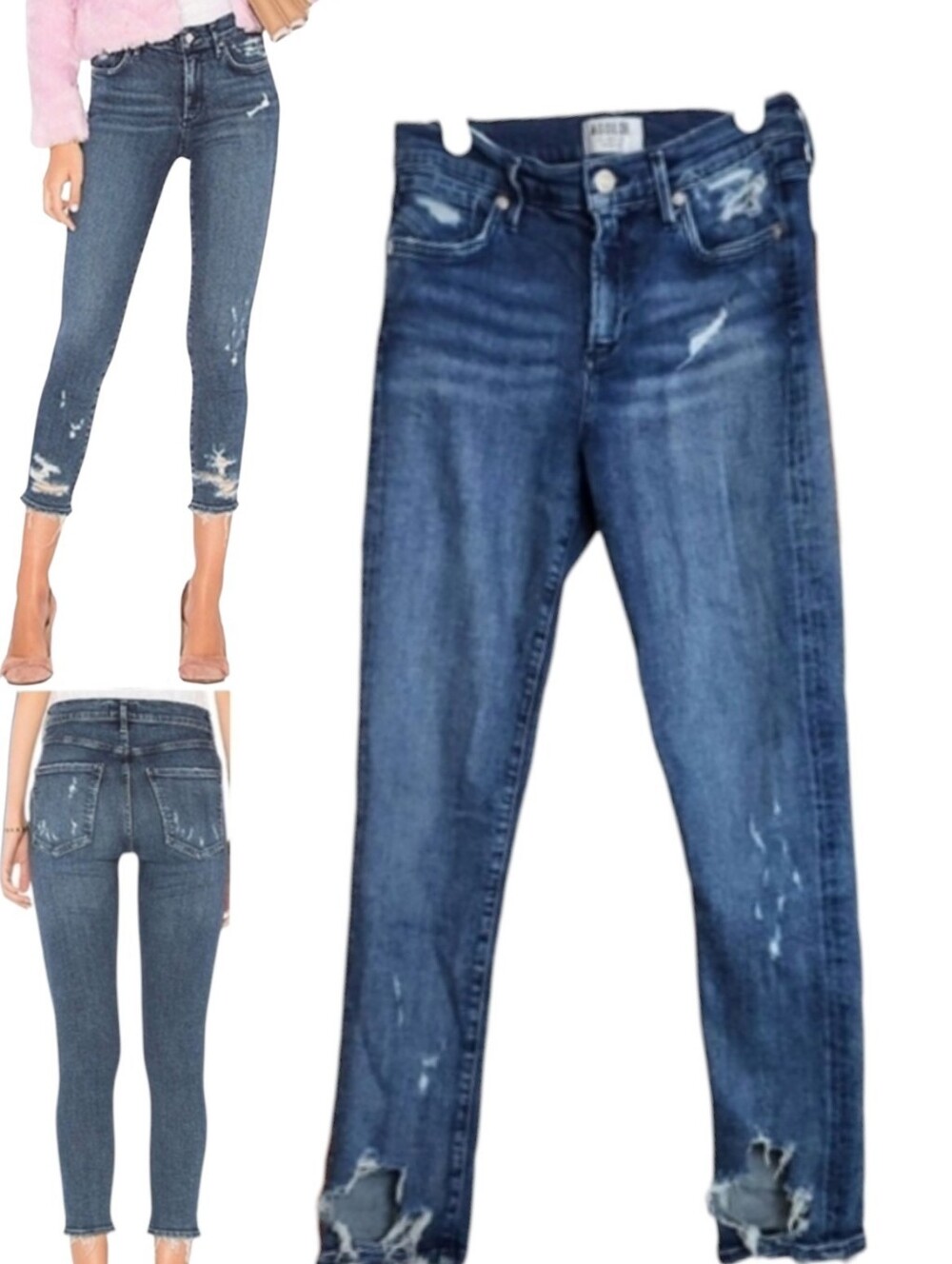 Agolde Womens Sophie High Rise Crop Paradox Skinny Distressed Blue Jeans Size 26